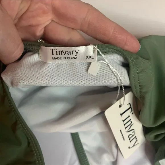 Tinvary Women's 2XL Green V-Neck Tie-Front Wrap One Piece Swimsuit - Picture 4 of 5